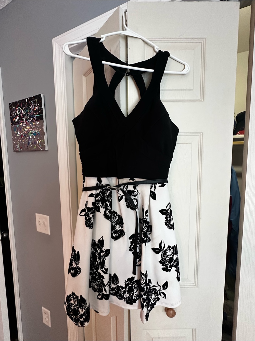 Black & White Floral Fit-and-Flare Dress